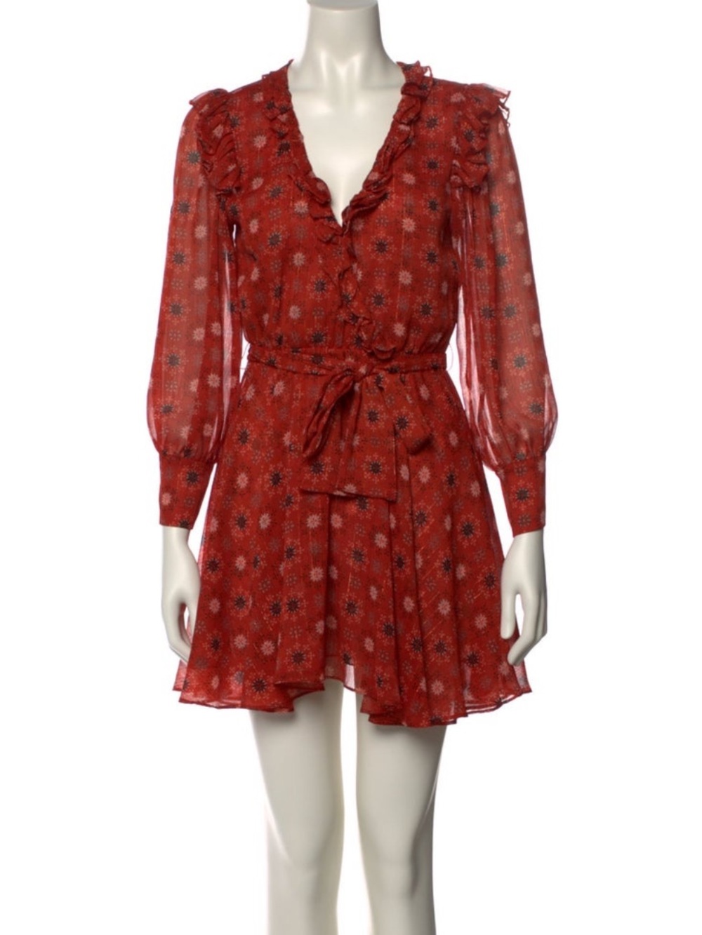Misa Los Angeles Red Floral Ruffled Wrap Mini Dress XS and Small